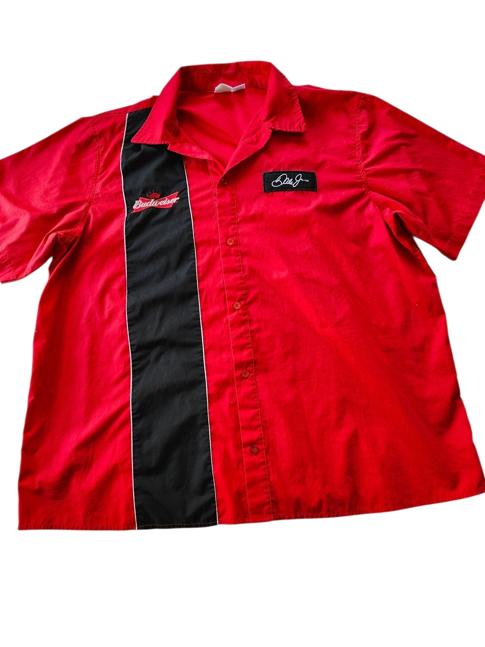 Dale Earnhardt Jr Budweiser Red Button-Front Camp Collar Shirt with Black Stripe